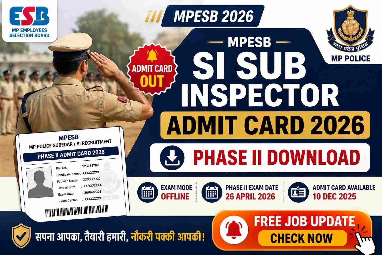 MPESB SI Sub Inspector Admit Card 2026