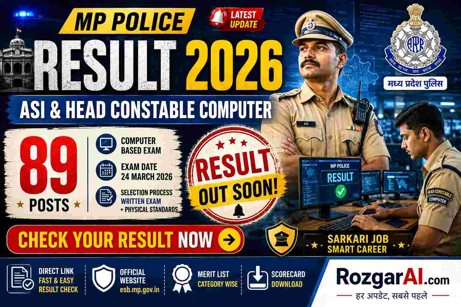 MP Police ASI and Head Constable Computer Result 2026