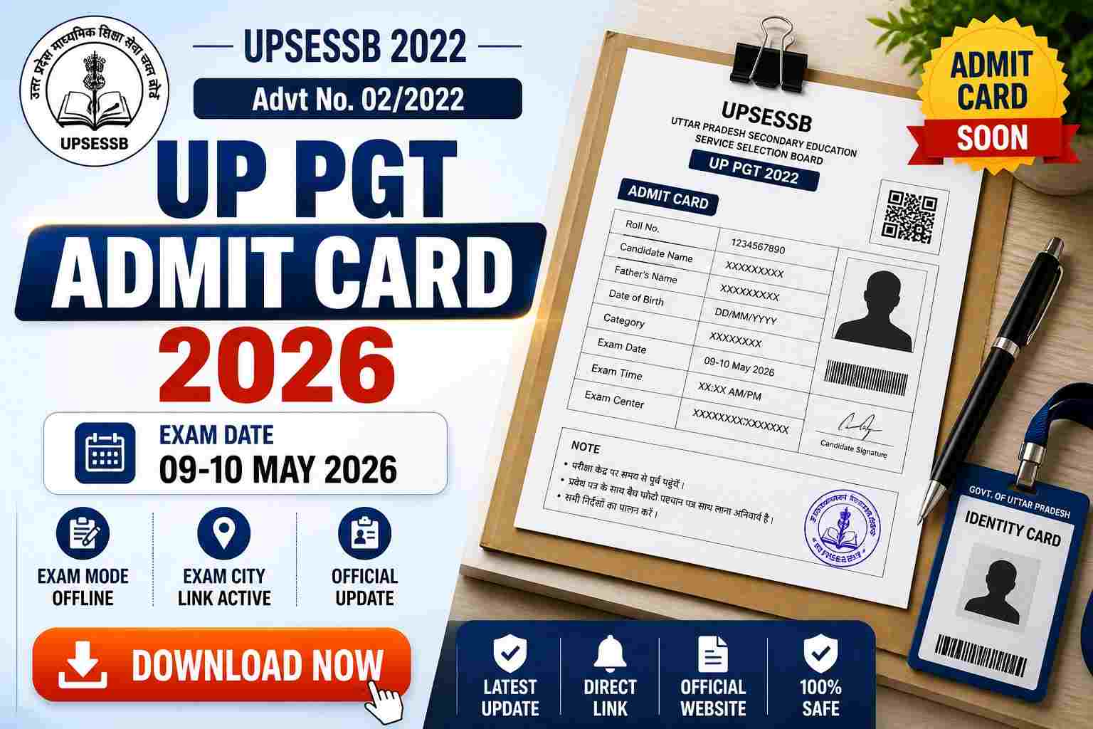 UPSESSB UP PGT Admit Card 2026 | Advt No. 02/2022