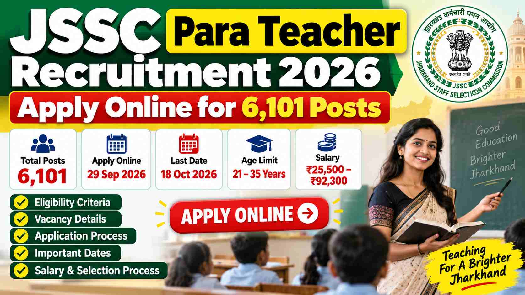 JSSC Para Teacher Recruitment 2026 - 6101 Posts Apply Online