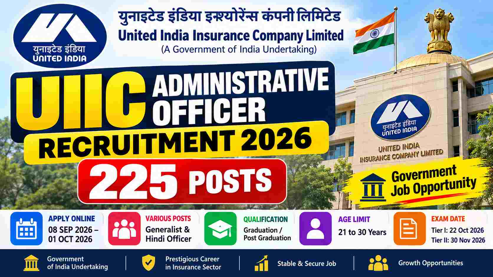 UIIC Administrative Officer Recruitment 2026 - 225 Posts