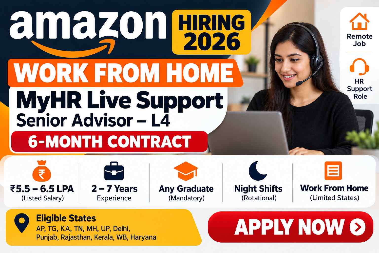 Amazon Work From Home Jobs 2026 - MyHR Live Support Senior Advisor